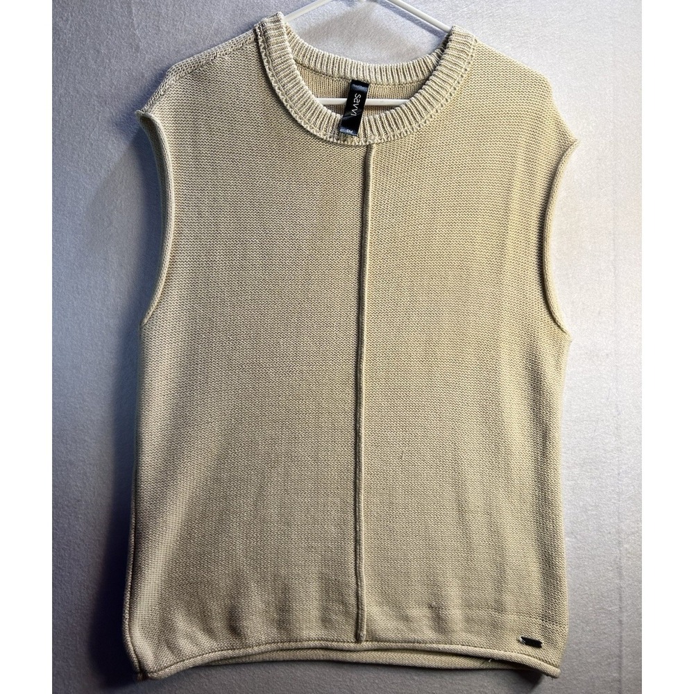 SAVVI Solid‎ Knit Sleeveless Crew Neck Sweater Vest Beige Women's SM